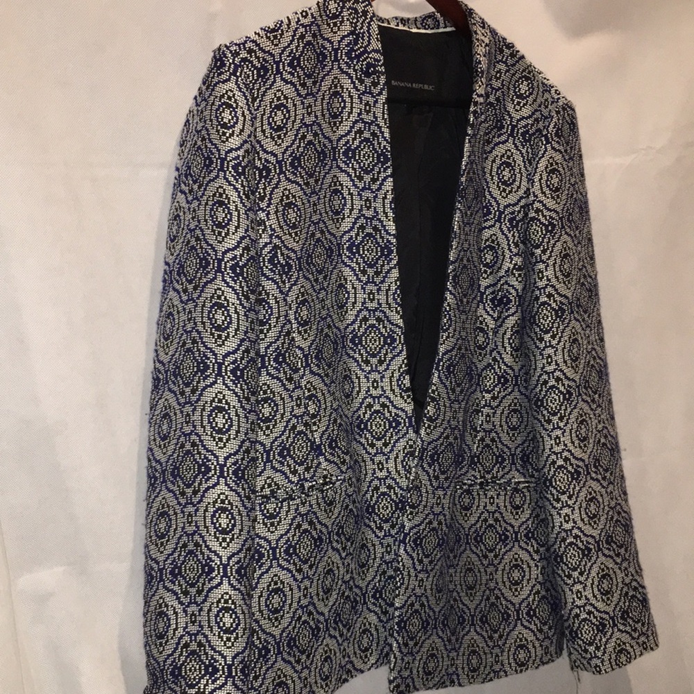Banana Republic Jacquard Print Blazer | Navy And White | Size 14